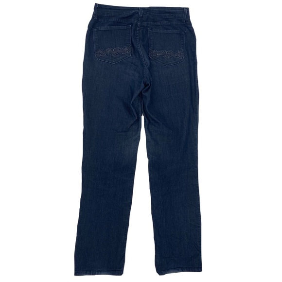 NYDJ Not Your Daughter Jeans Straight Leg Bedazzled Back Pockets Dark Blue Wash - Picture 2 of 14